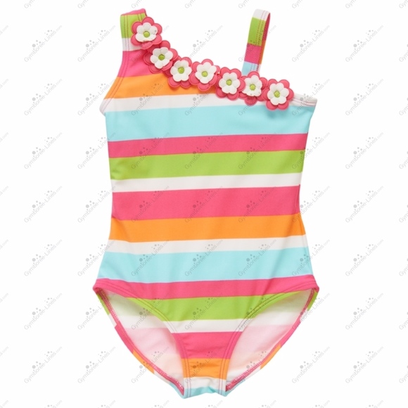 Gymboree color block swimsuit with flowers. - Picture 3 of 9